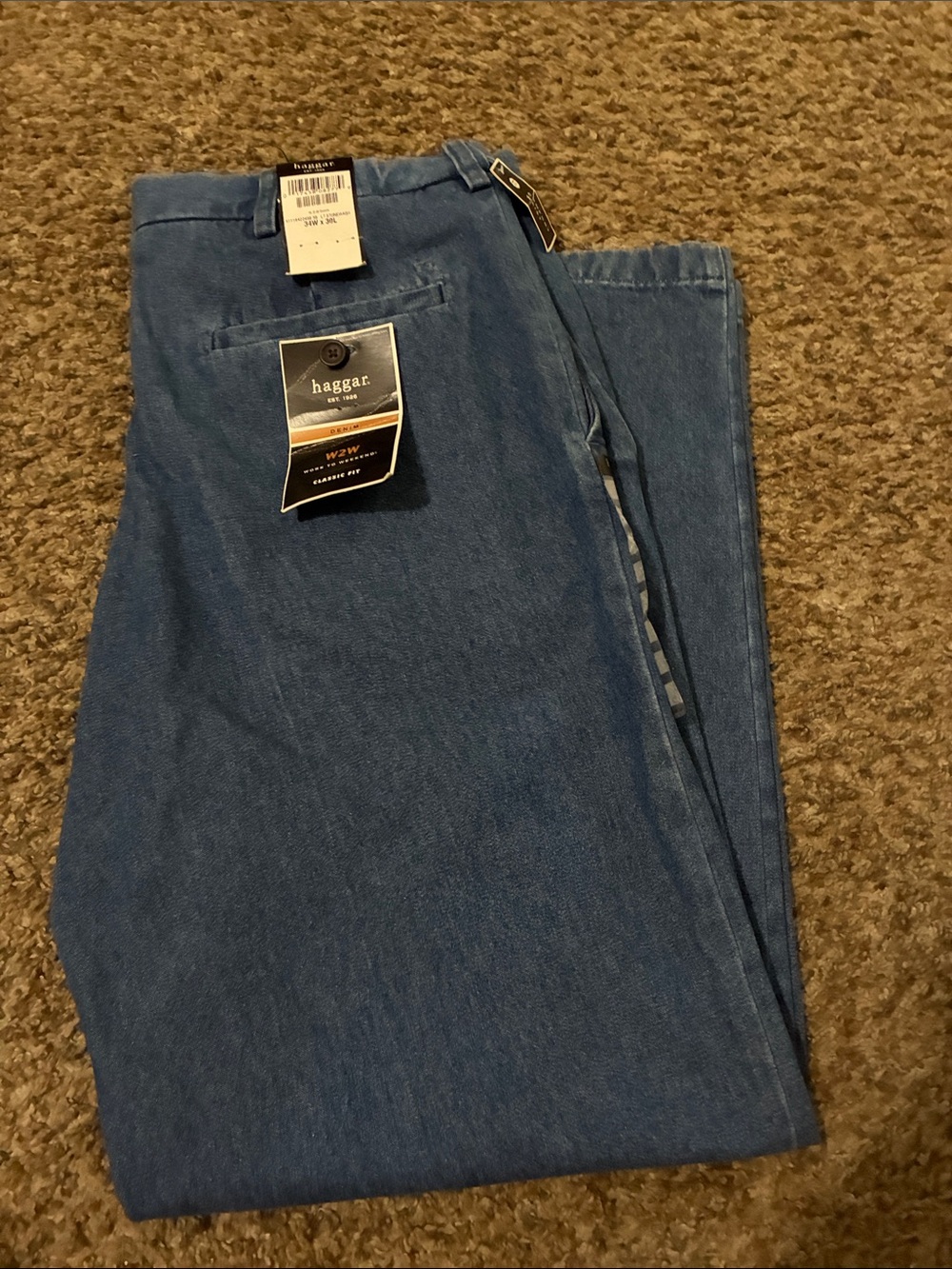 Haggar Men's Denim-Style Blue Pants